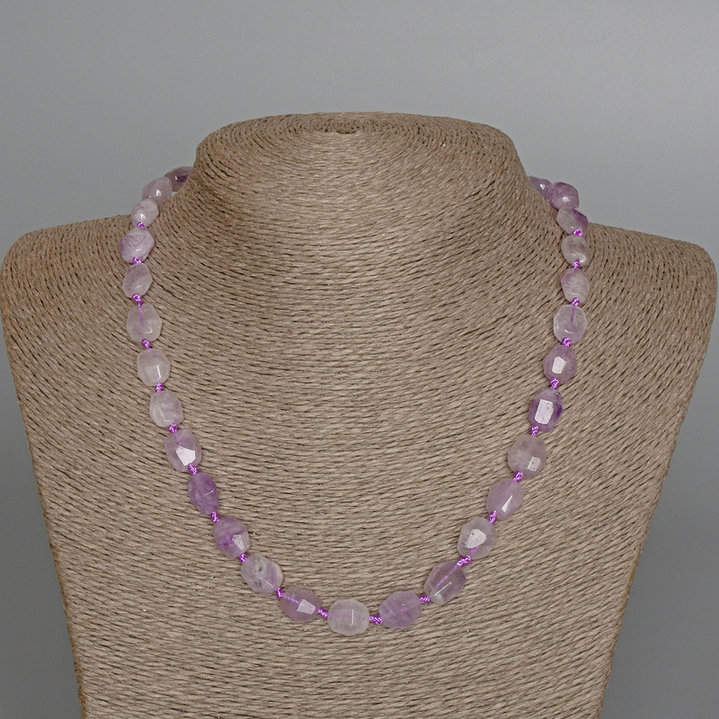 Amethyst Necklace Natural Stone Faceted, 10x12mm, length 48cm