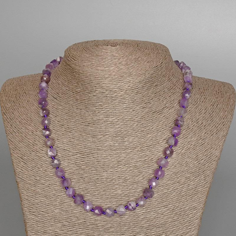 Amethyst Necklace, Natural Stone, Faceted Cube Beads, 7 mm diameter, length 49 cm