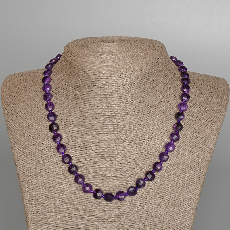 Sugilite Necklace with Natural Stone Beads, Faceted Disc 8x5mm, length 48cm