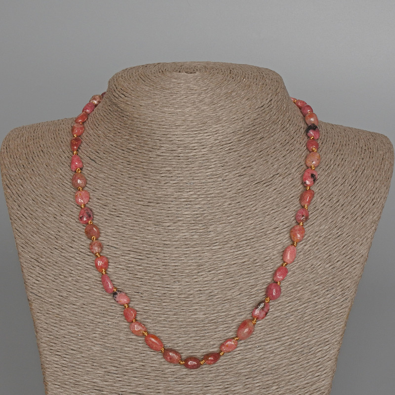 Rhodonite Necklace, natural stone faceted beads, 7x9mm diameter, length 49cm