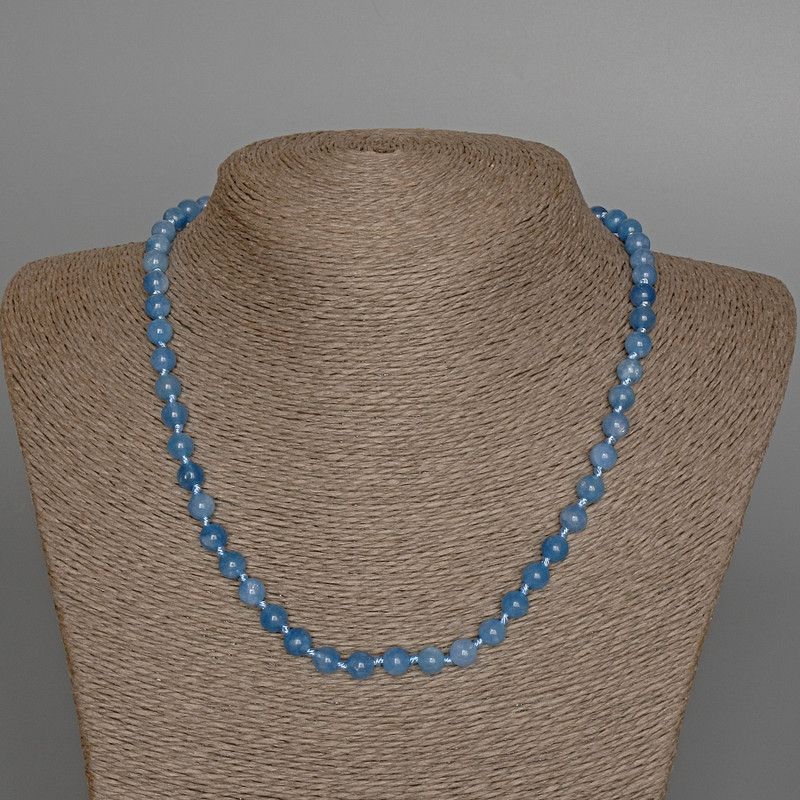 Aquamarine Necklace Natural Stone Smooth Bead, 6.5mm Diameter, Length 48cm