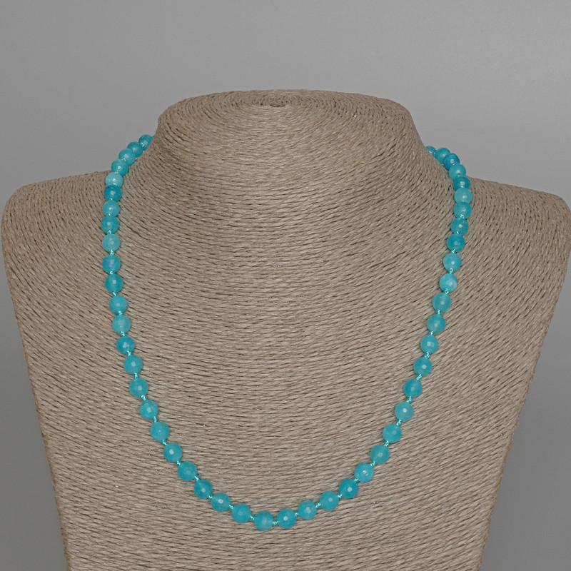 Aquamarine Necklace natural stone faceted bead, diameter 6mm±, length 49cm±
