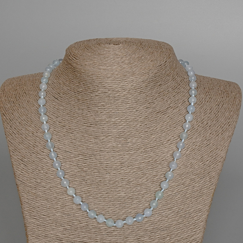 Aquamarine Necklace with Natural Gemstone, Faceted Bead, 6mm Diameter, 49cm Length