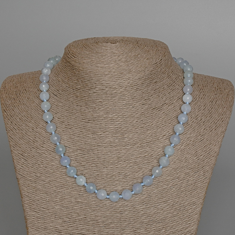 Aquamarine Necklace Natural Stone Faceted Bead, 8mm diameter +/-, length 47cm +/-