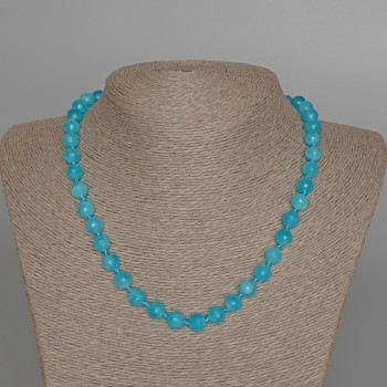 Aquamarine Beads Necklace, natural stone, faceted round beads, 8mm diameter ±, length 47cm ±