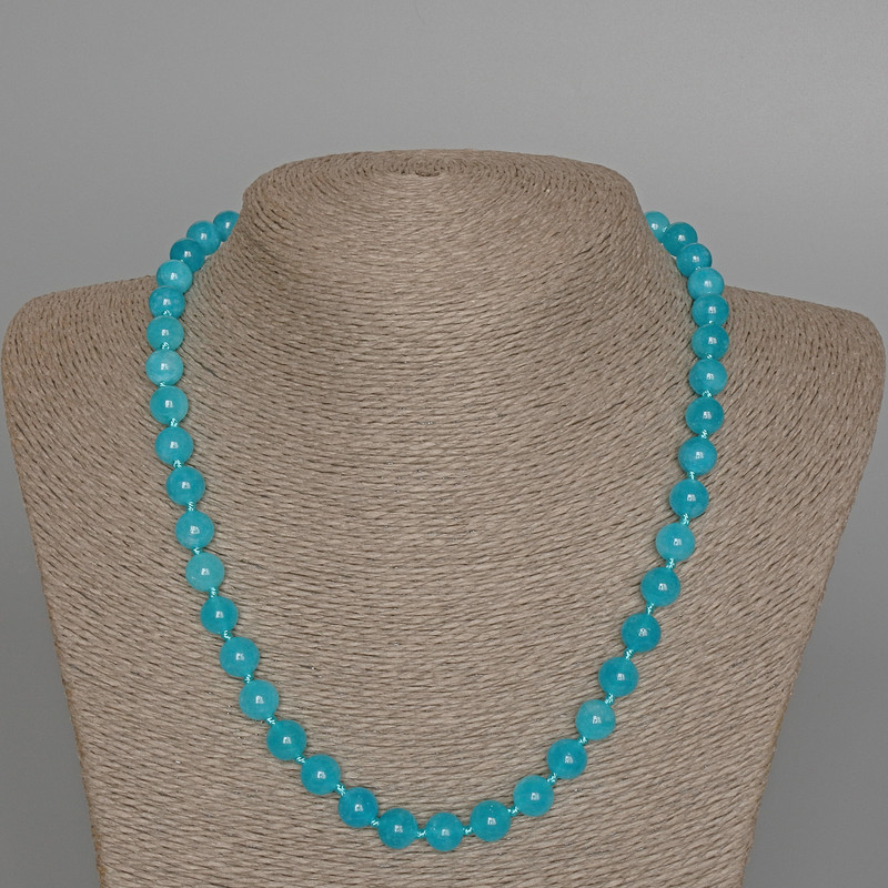 Aquamarine Bead Necklace natural stone smooth bead, diameter 8.5mm±, length 49cm±