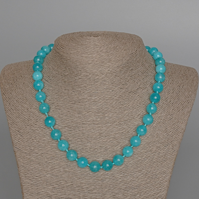 Aquamarine Bead Necklace Natural Stone Smooth Bead, diameter 10mm ±, length 48cm ±