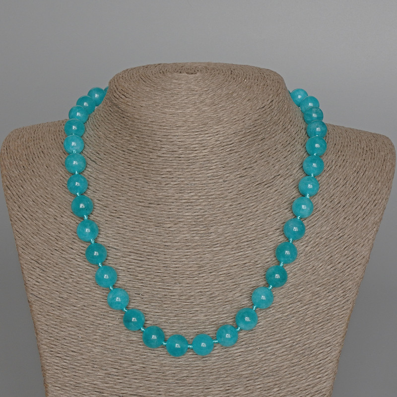 Aquamarine Necklace natural stone smooth bead diameter 10mm±, length 49cm±