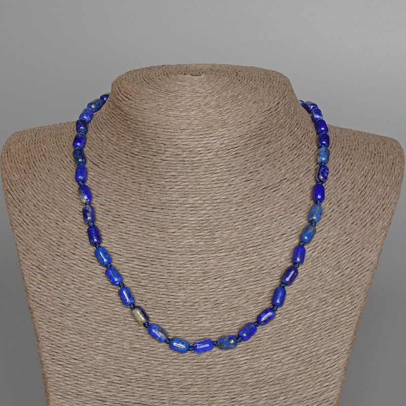 Lapis Lazuli Necklace, natural gemstone barrel beads, diameter 6×9 mm ±, length 46 cm ±