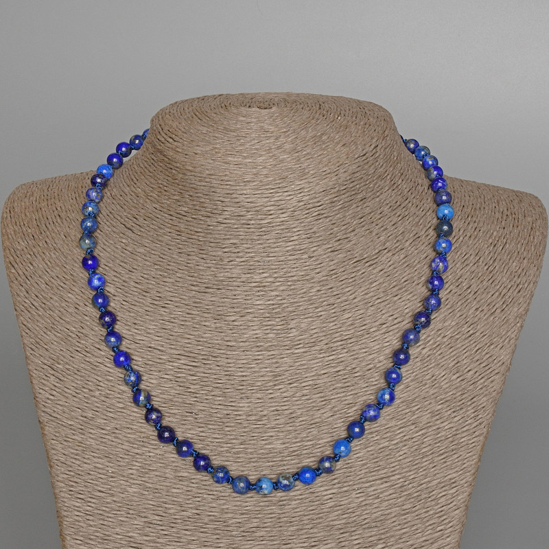 Lapis Lazuli Necklace, Natural Stone, Smooth Bead, 6.5 mm diameter, 47 cm length