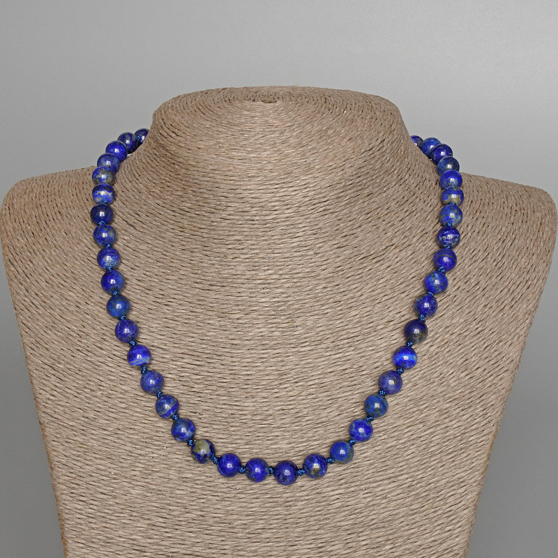 Necklace of Natural Lapis Lazuli, smooth round beads 8mm diameter, length 48cm ±