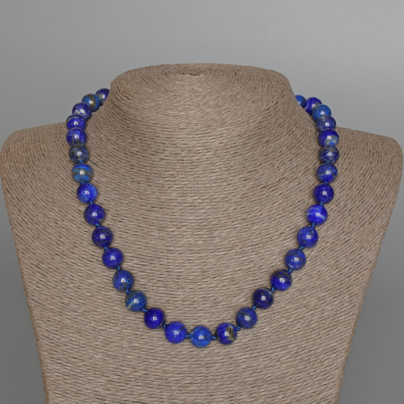 Lapis Lazuli Necklace natural stone smooth bead, diameter 10mm±, length 47cm±