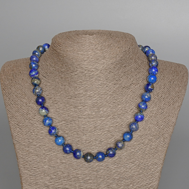 Necklace of Lapis Lazuli natural stone smooth bead, diameter 10mm±, length 48cm±