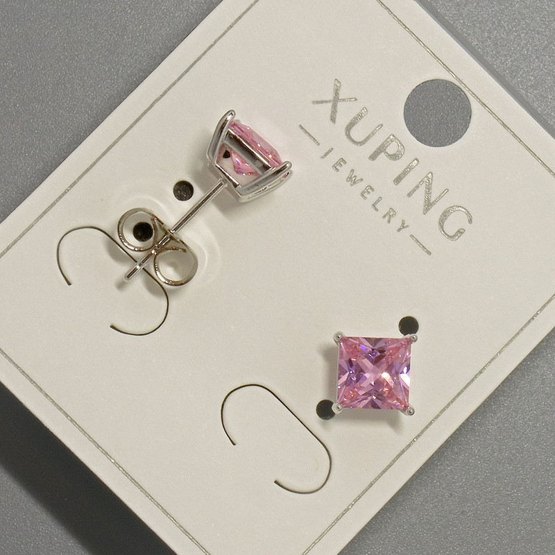 Xuping Stud Earrings with Pink Crystal, 6 mm dia. + Rhodium plating
