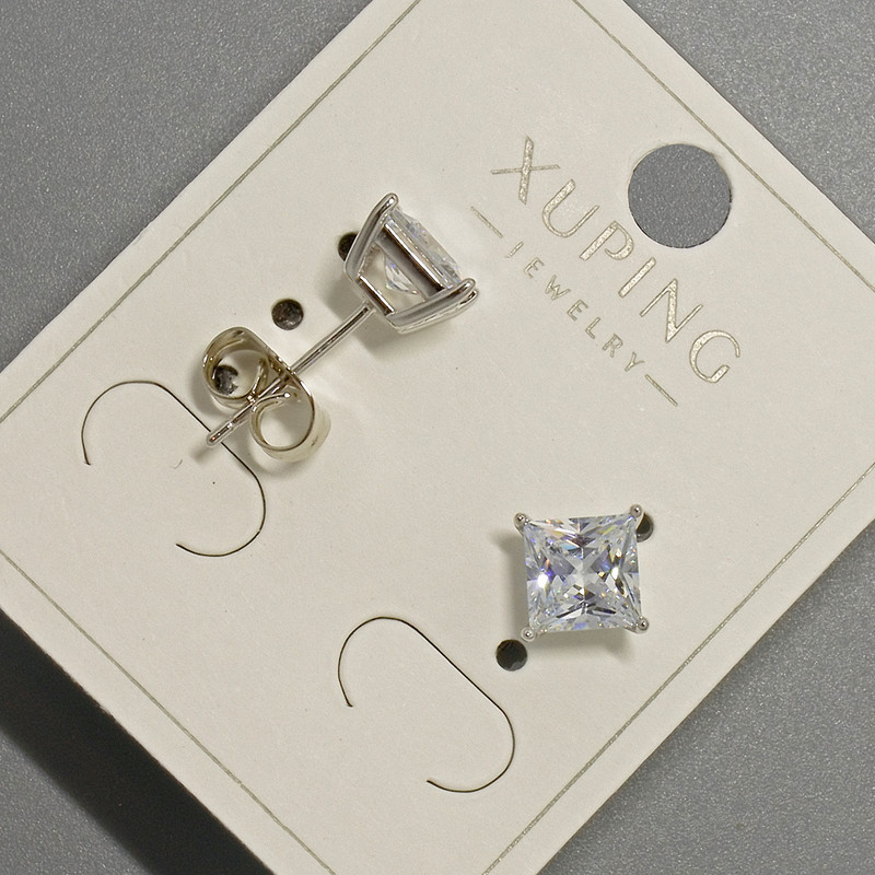 Xuping Stud Earrings with White Crystal, 6mm± diameter, Rhodium Plated