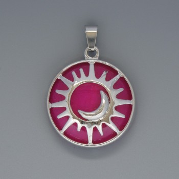 Pendant "Sun" Raspberry Tourmaline, diameter 27mm±, length 37mm± in a silver-toned setting