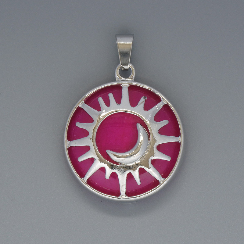 Pendant "Sun" Raspberry Tourmaline, diameter 27mm±, length 37mm± in a silver-toned setting