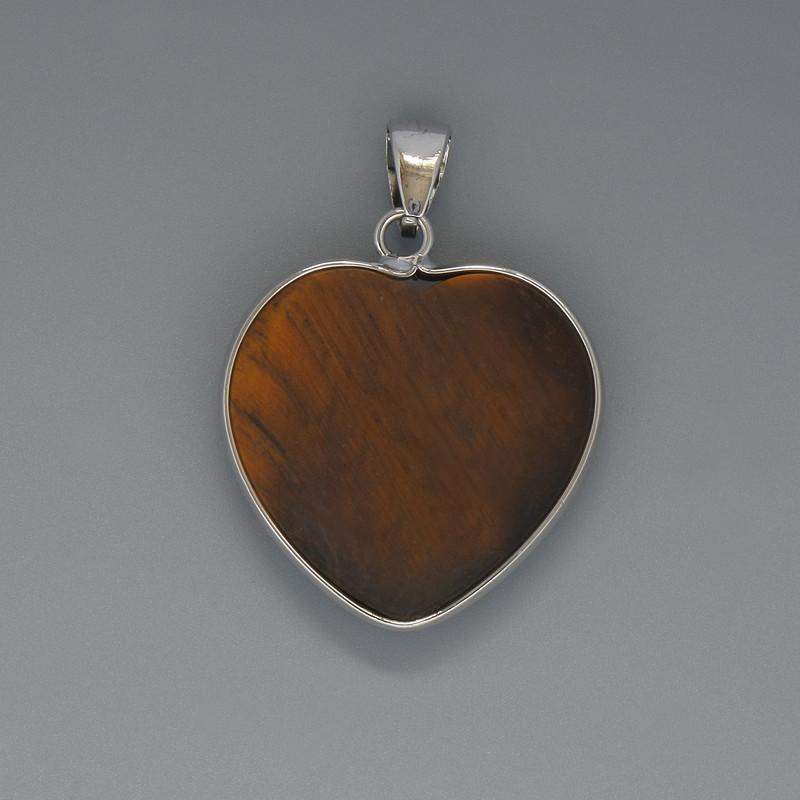 Pendant Heart Tiger's Eye, diameter 26x26mm±, length 36mm±, in a silver-plated setting