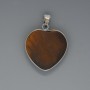 Pendant Heart Tiger's Eye, diameter 26x26mm±, length 36mm±, in a silver-plated setting