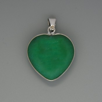 Heart Pendant Chrysoprase, 26x26mm diameter ±, length 36mm ±, in a silver-toned setting