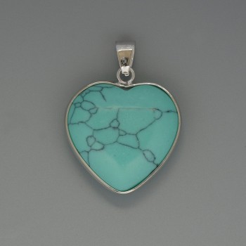Pendant Heart Turquoise, diameter 26x26mm±, length 36mm± in a silver-tone setting
