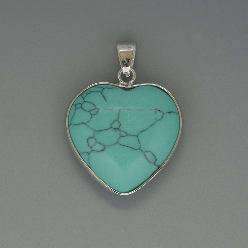 Pendant Heart Turquoise, diameter 26x26mm±, length 36mm± in a silver-tone setting