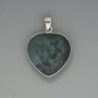Pendant Heart of Moss Agate, diameter 26x26mm±, length 36mm± in a silvered setting