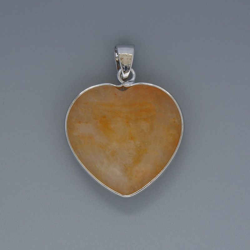 Pendant Heart Yellow Agate, diameter 26x26mm±, length 36mm± in a silver-tone setting