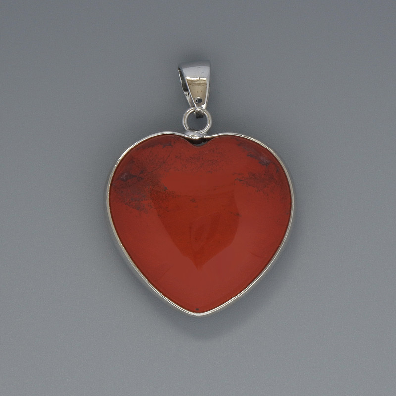Pendant Heart Red Jasper, diameter 26x26mm±, length 36mm± in a silver setting