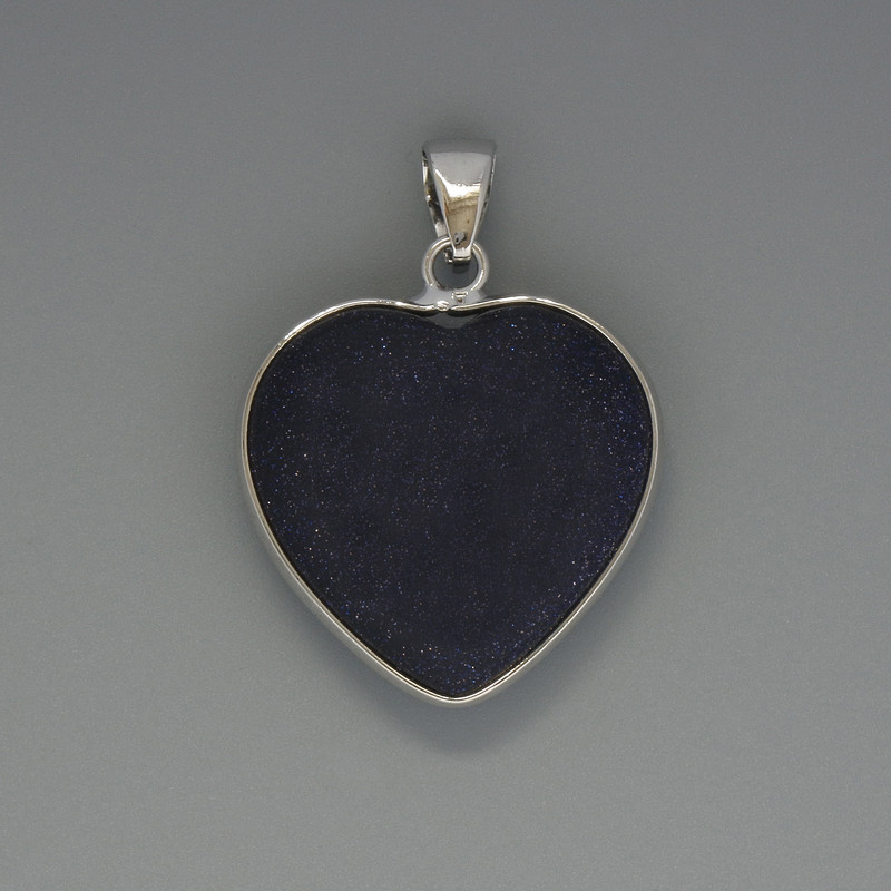 Pendant Heart Aventurine Night of Cairo, diameter 26x26mm±, length 36mm± in a silver-tone setting