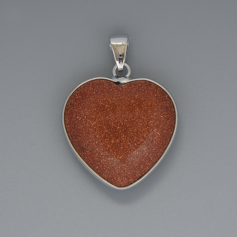 Heart Pendant Aventurine Golden Sand, diameter 26x26mm±, length 36mm±, in a silver-tone setting