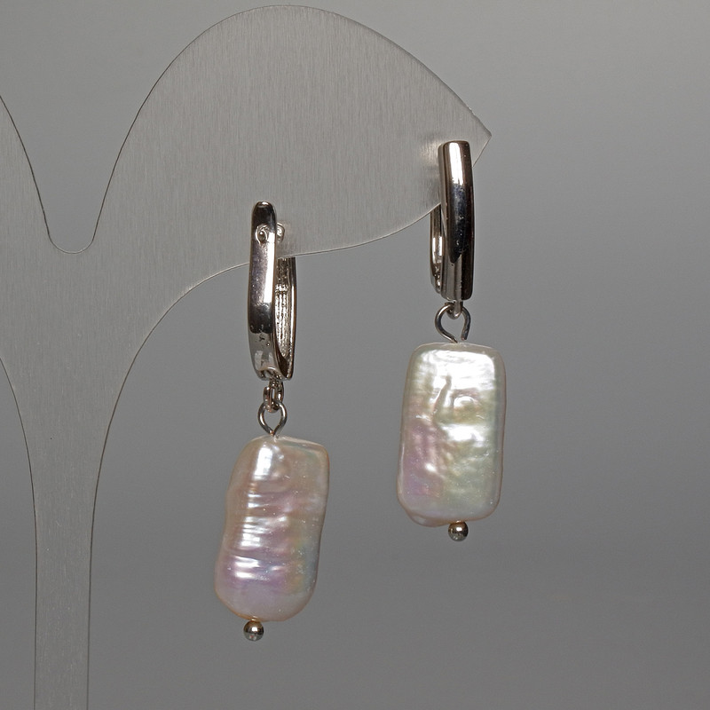 Baroque Pearl Earrings with Petrol Tone, 10×18 mm diameter + -, length 37 mm + - English clasp