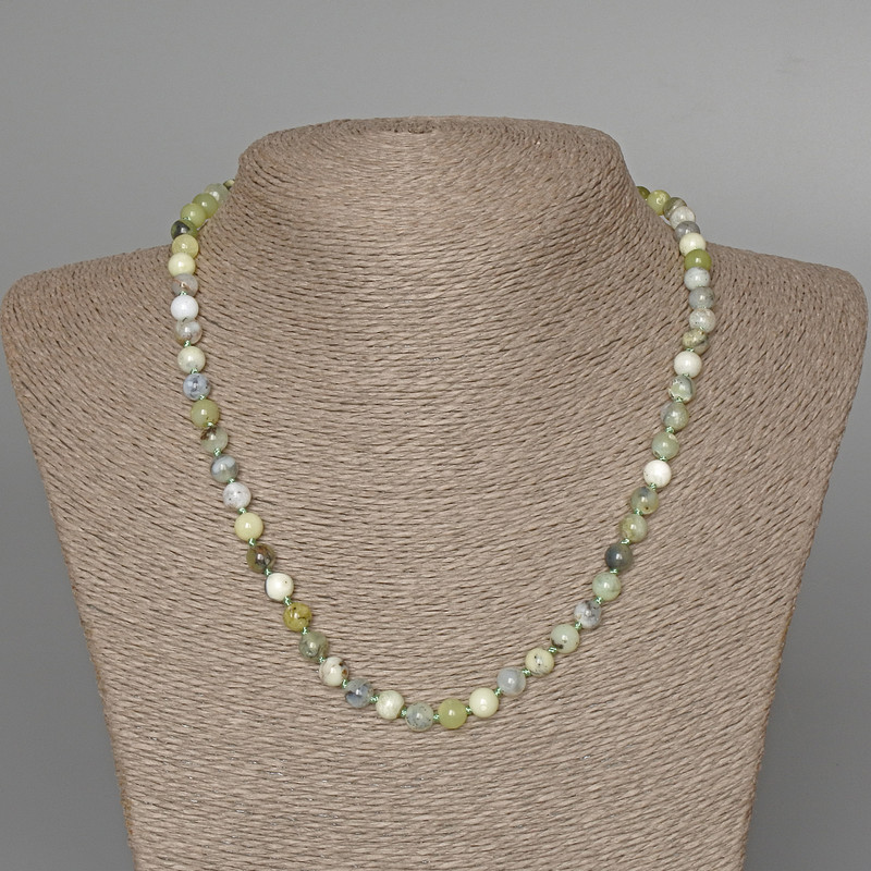 Necklace of Green Opal, Natural Stone, Smooth Bead, 6mm diameter ±, length 47cm ±