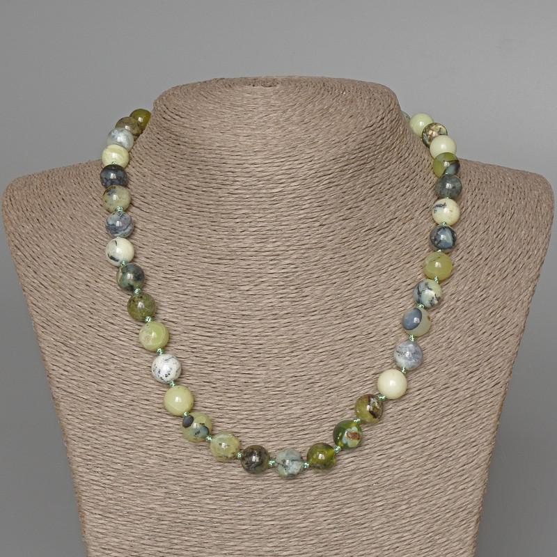 Necklace of Green Opal natural stone smooth bead, 10mm diameter, length 47cm