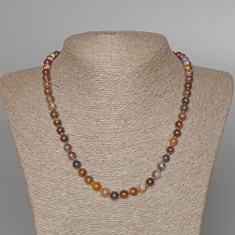 Petersite Necklace with Natural Stone, smooth round beads, diameter 7mm±, length 49cm±