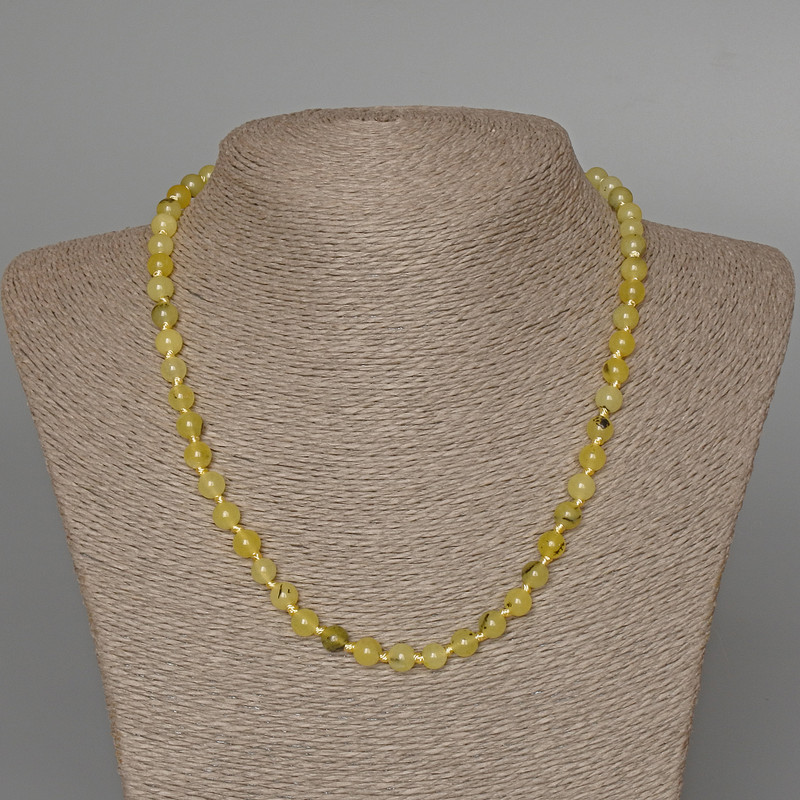 Necklace with Yellow Turquoise Smooth Beads, diameter 6.5mm±, length 48cm±