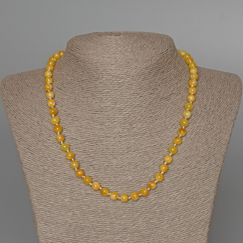 Necklace Jadeite (Yellow Jade) smooth bead, diameter 6.5mm, length 47cm