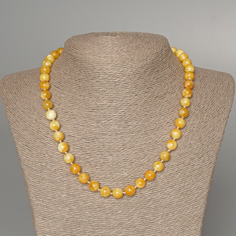 Yellow Jadeite Bead Necklace smooth ball, diameter 8.5mm, length 49cm