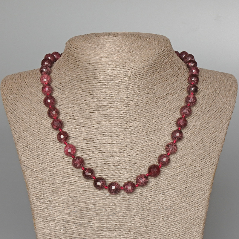 Tourmaline Rubyelit Necklace with a natural gemstone, faceted ball diameter 10mm±, length 48cm±