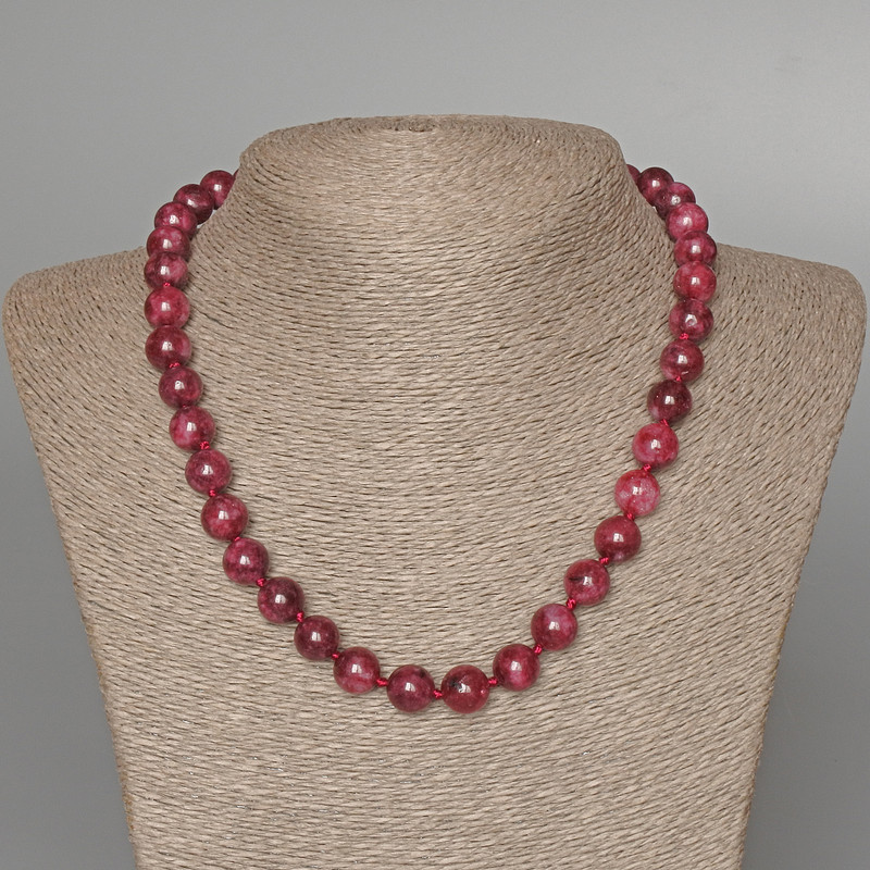 Tourmaline Rubellite Necklace, natural stone, smooth beads, 10 mm diameter, length 48 cm ±