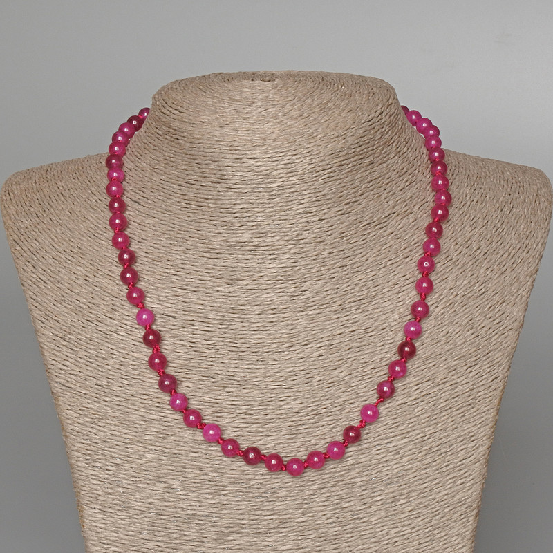 Necklace Tourmaline Raspberry smooth bead, diameter 6mm±, length 47cm±