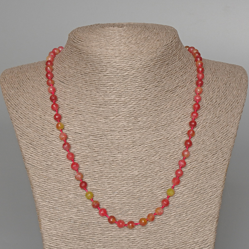 Multicolored Tourmaline Bead Necklace, faceted round beads 6mm diameter, length 48cm