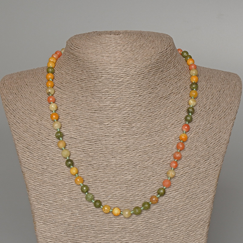 Assorted Natural Stone Necklace with Faceted Beads, 6.5 mm diameter, length 51 cm
