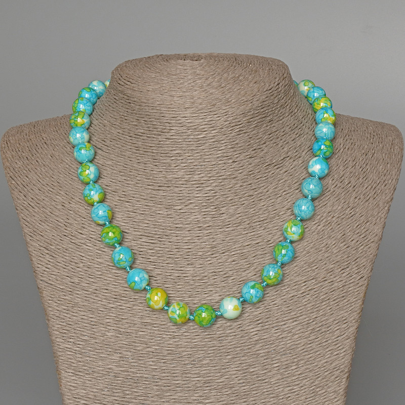 Necklace “Variscite” (plastic beads) blue, white and yellow colors, smooth bead, diameter 10mm±, length 48cm±