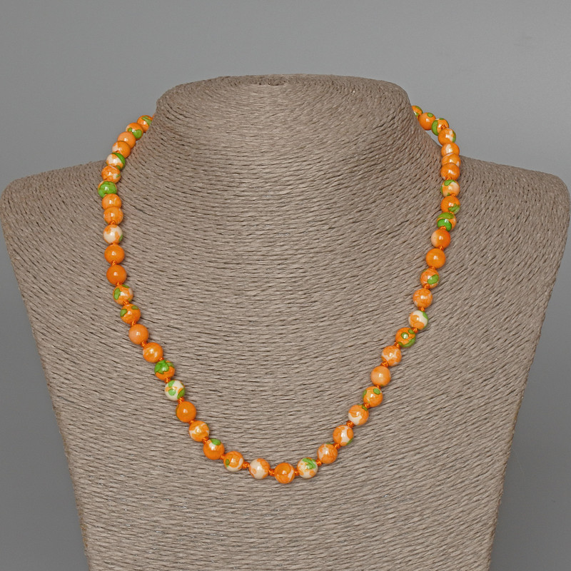 Necklace of Variscite (plastic acrylic) green, orange, and white colors, smooth beads, 7mm diameter±, length 47cm±