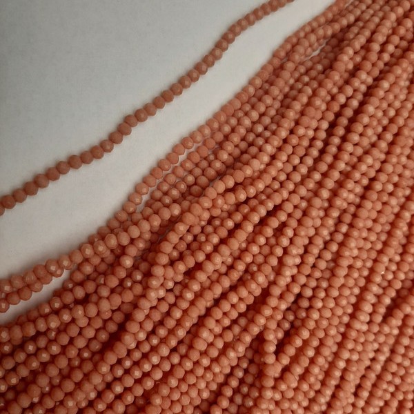 Chamfered Czech Crystal Beads Peach Tone Rondelle, diameter 3.5x3mm±, length 38mm±, on fishing line