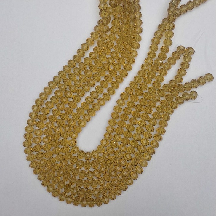 Beads Czech Crystal Clear Champagne Faceted Rondelle, 8x6mm, 40mm on Thread