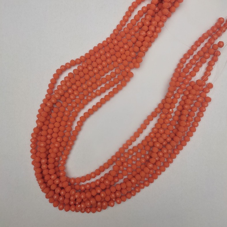 Beads Czech Crystal Orange Faceted Rondelle, 6x5mm, 43mm length on nylon thread