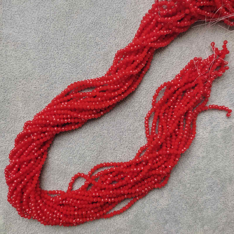 Beads Czech Crystal red faceted rondelle, diameter 3x2.5 mm, length 39 mm ± on monofilament