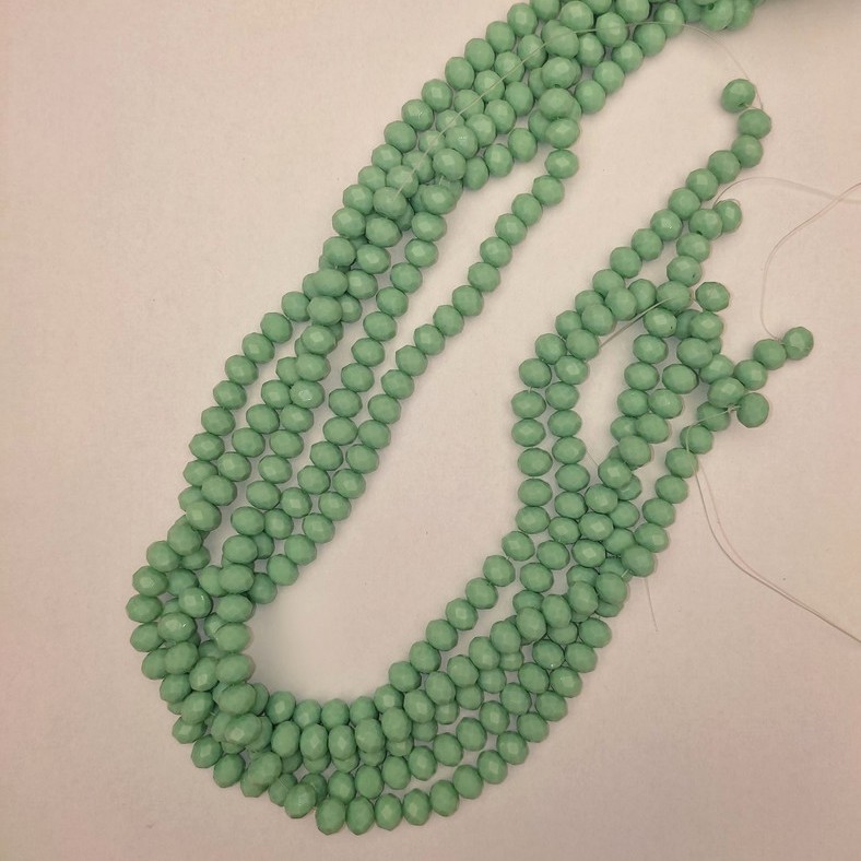 Czech Glass Beads, Mint Faceted Rondelle, 8x6mm, 41mm Length on Nylon Thread